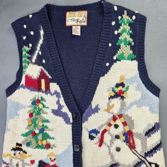 Vintage Crystal Kobe Sweater Vest Womens Medium Navy Ugly Christmas Snowman 90s - Picture 5 of 9